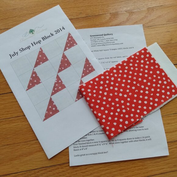 Quilt Block Sewing Pattern Kit with Fabric 2014 July Shop Hop Greenwood Quiltery - Picture 3 of 5